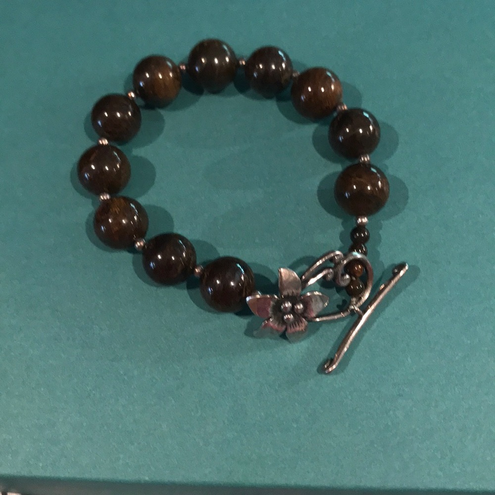 Genuine Tigers Eye and Silver beaded bracelet
